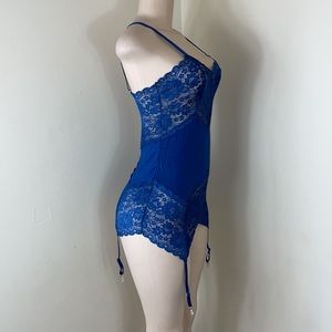 Navy Blue Lace Thigh Length Nightie Garter Set -medium